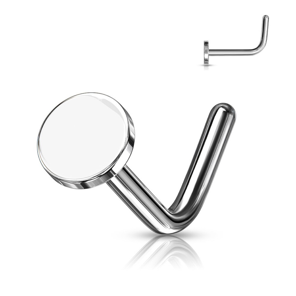 Circular Flat Top Surgical Steel L Bend Nose Stud Ring