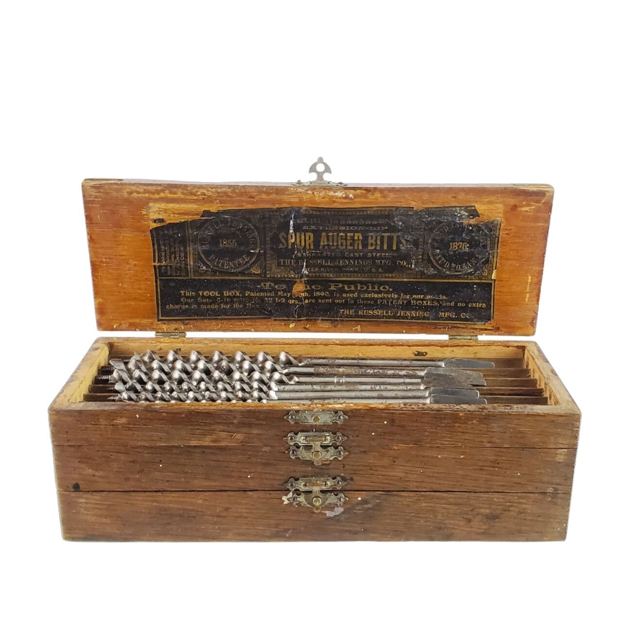 Antique Original Russell Jennings Spur Auger Bit Set In Original 3-tier Box