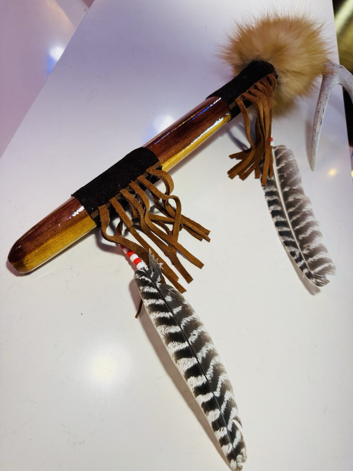 Native American Indian Deer Antler Peace pipe. By Enrolled Cherokee 24”