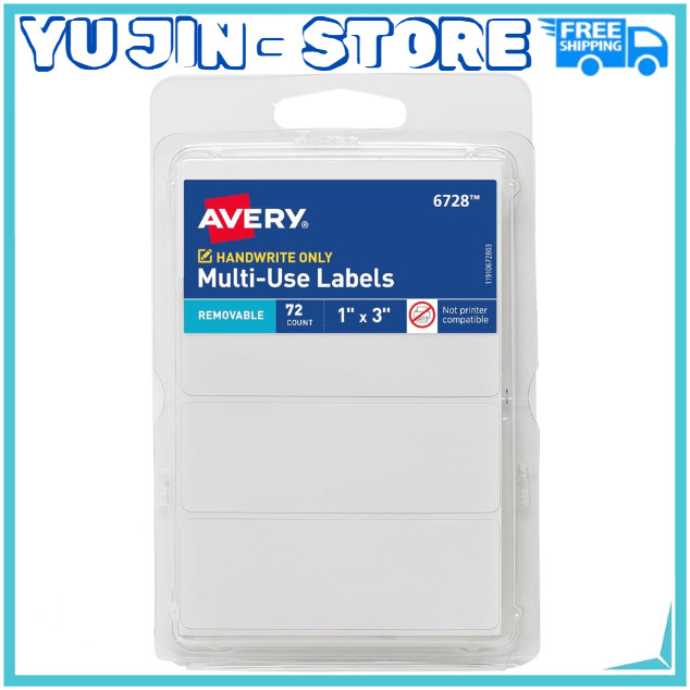 Avery Multi-Use Removable Labels, 1" x 3", White, Non-Printable, 72 Count (6728)