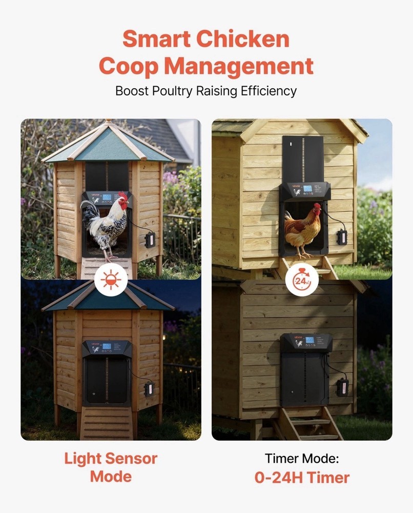 VEVOR DC & Battery Powered Automatic Chicken Coop Door Opener Light Sensor Timer