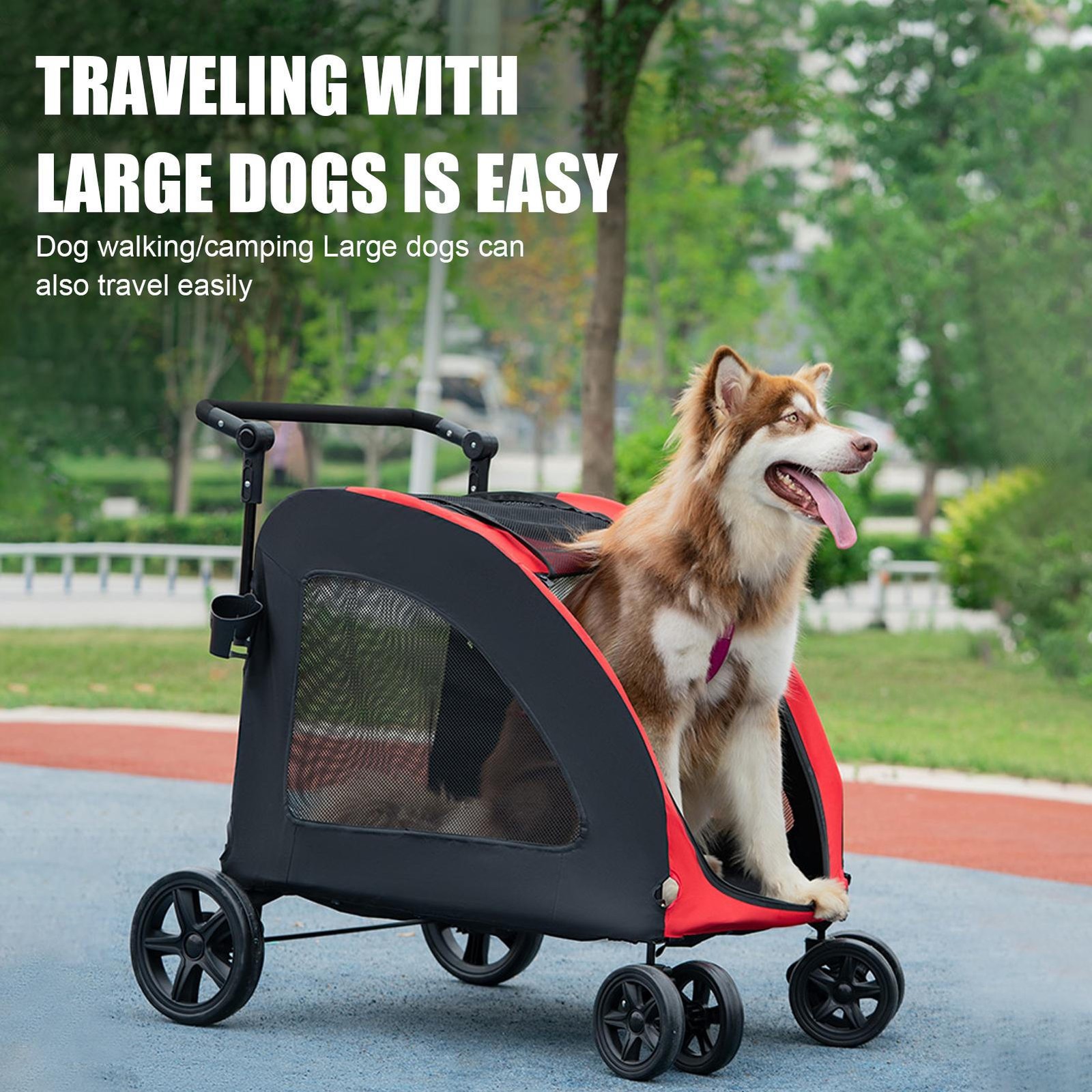 Extra Large Pet Stroller for Medium & Large Dogs - Foldable Design Up to 88 lbs