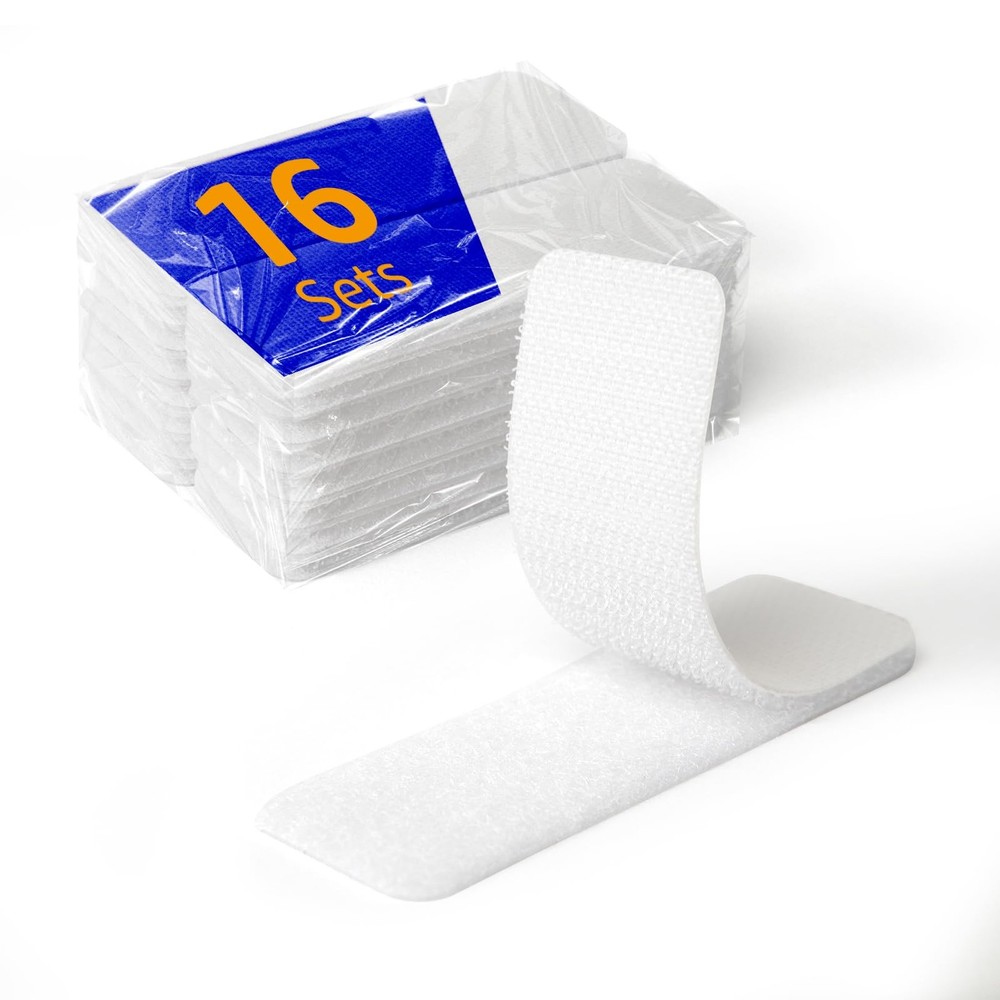 16 Hook And Loop Fastener Strips, Double Sided, White, 1x3 Inch
