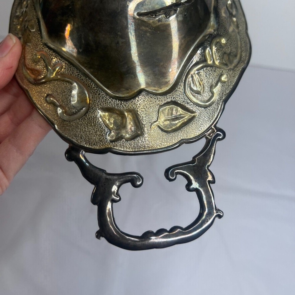 Godinger Silver Art Co Footed Etched Floral Silver Plated Dish Bowl w/ Handles