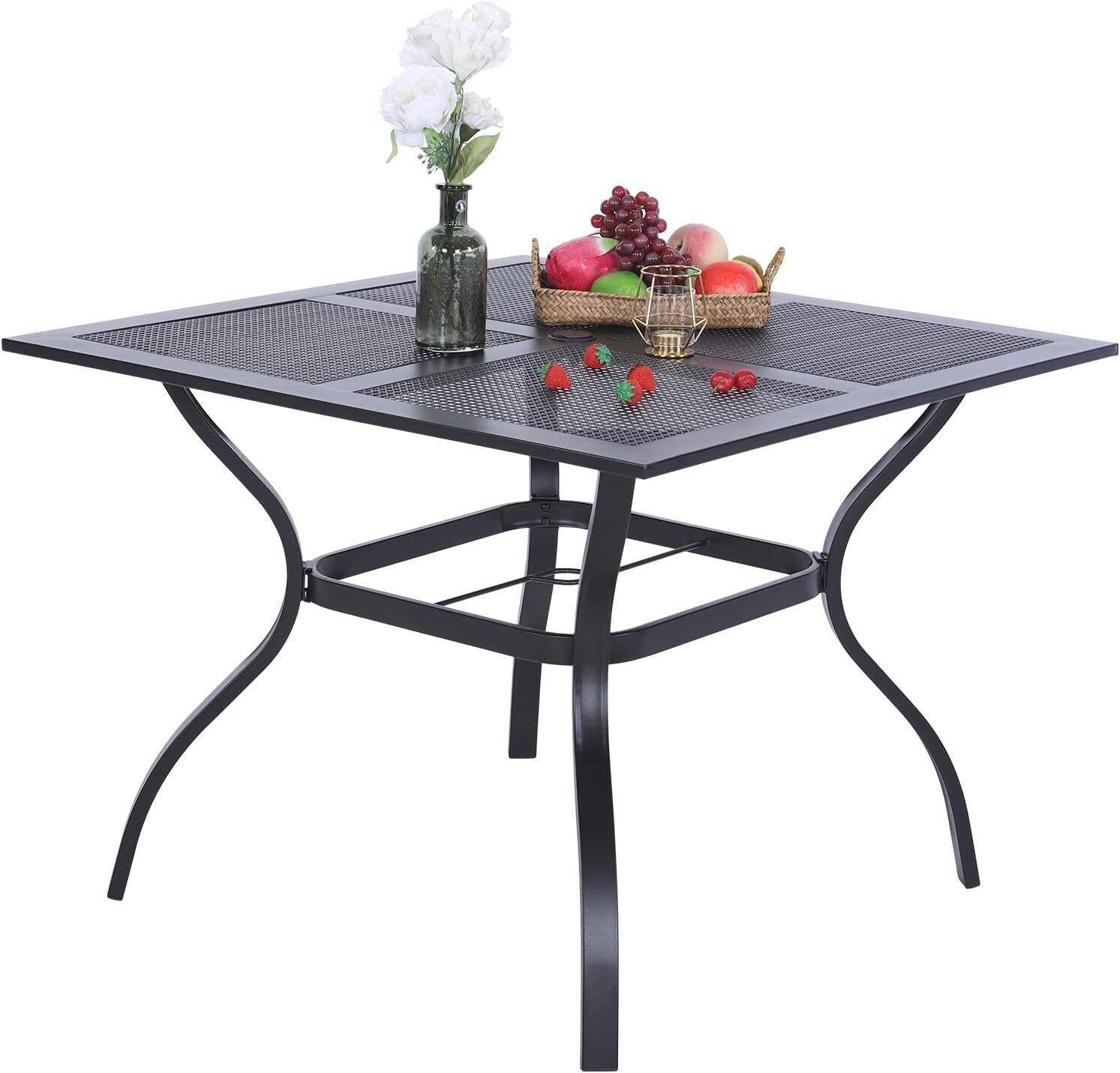 37" Outdoor Dining Table Metal Steel Mesh Patio Table with 1.57" Umbrella Hole