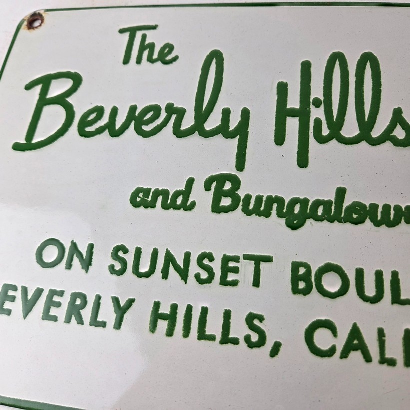 Vintage Beverly Hills Hotel Porcelain Sign - Sunset Boulevard Sign