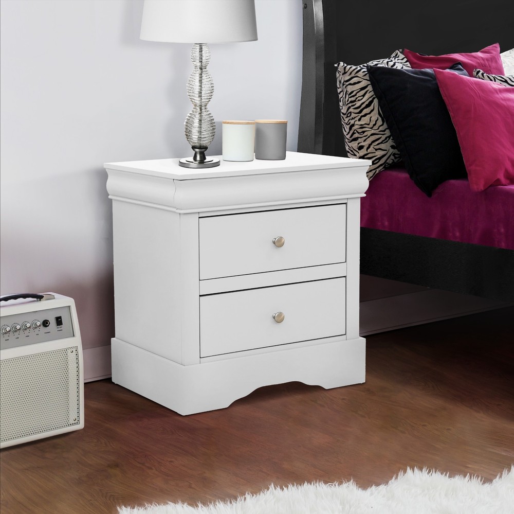 Fully Assembled 2-Drawer Nightstand, Solid Wood Bedside Table