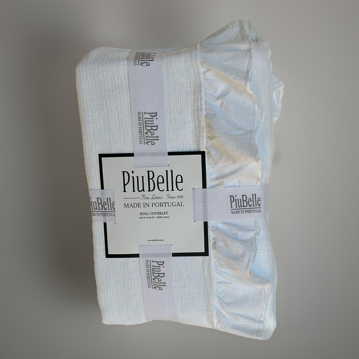 PiuBelle White Ruffle King Coverlet 104x94 Textured Cotton Portugal Shabby Chic