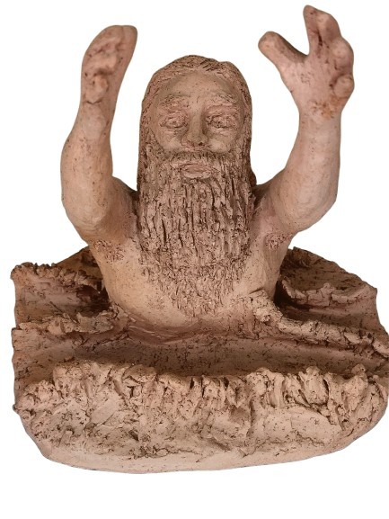 Clay Sculpture of St. Peter Walking on Water Reaching for Jesus Mathew 14 28-31