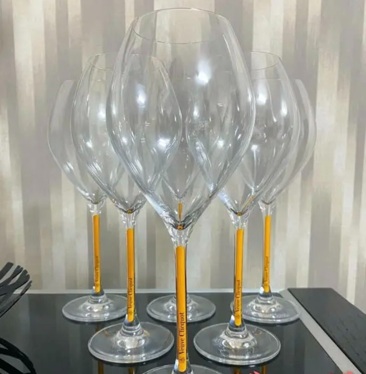 Set of 6 Veuve Cliquot Clicquot Orange Glasses champagne Glasses Flutes Cup