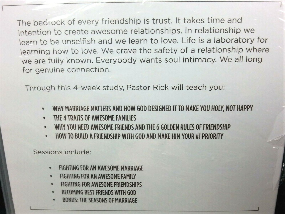 Rick Warren Awesome Building Great Relationships DVD Small Group 4 Session Study