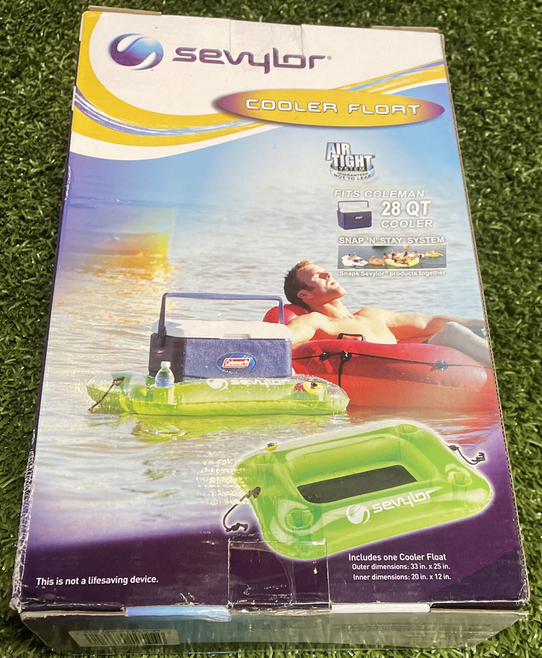 Pool Float Sevylor Cooler Green Inflatable Fits 28Qt 4 Cup Holders NEW SNAP STAY
