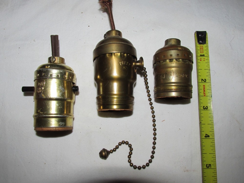 Lot of 3 Different Eagle Lamp Light Sockets Pull Chain Keyless and Push