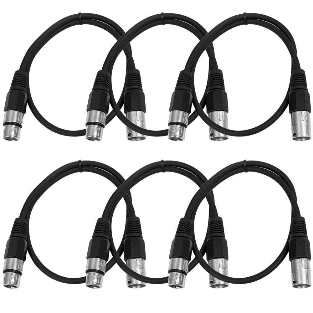 6 Pack Black 3ft XLR Patch Cables