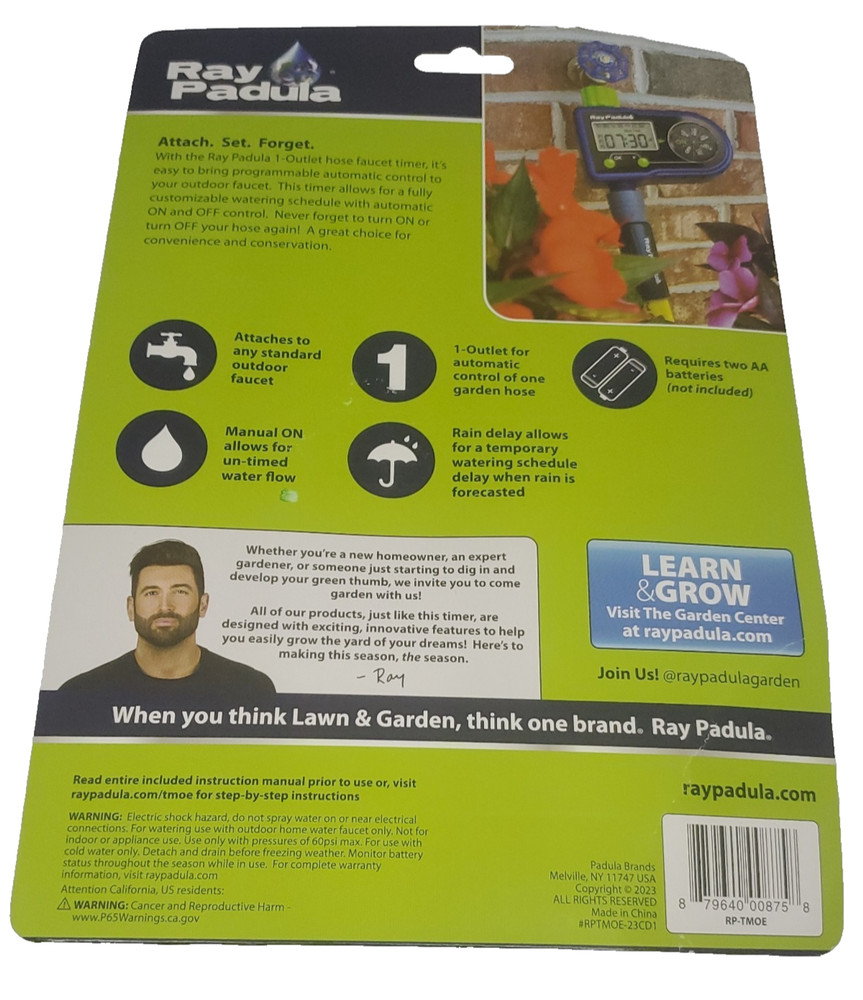 Ray Padula 1-Zone Programmable Electronic Sprinkler Timer for Yard Garden Hose