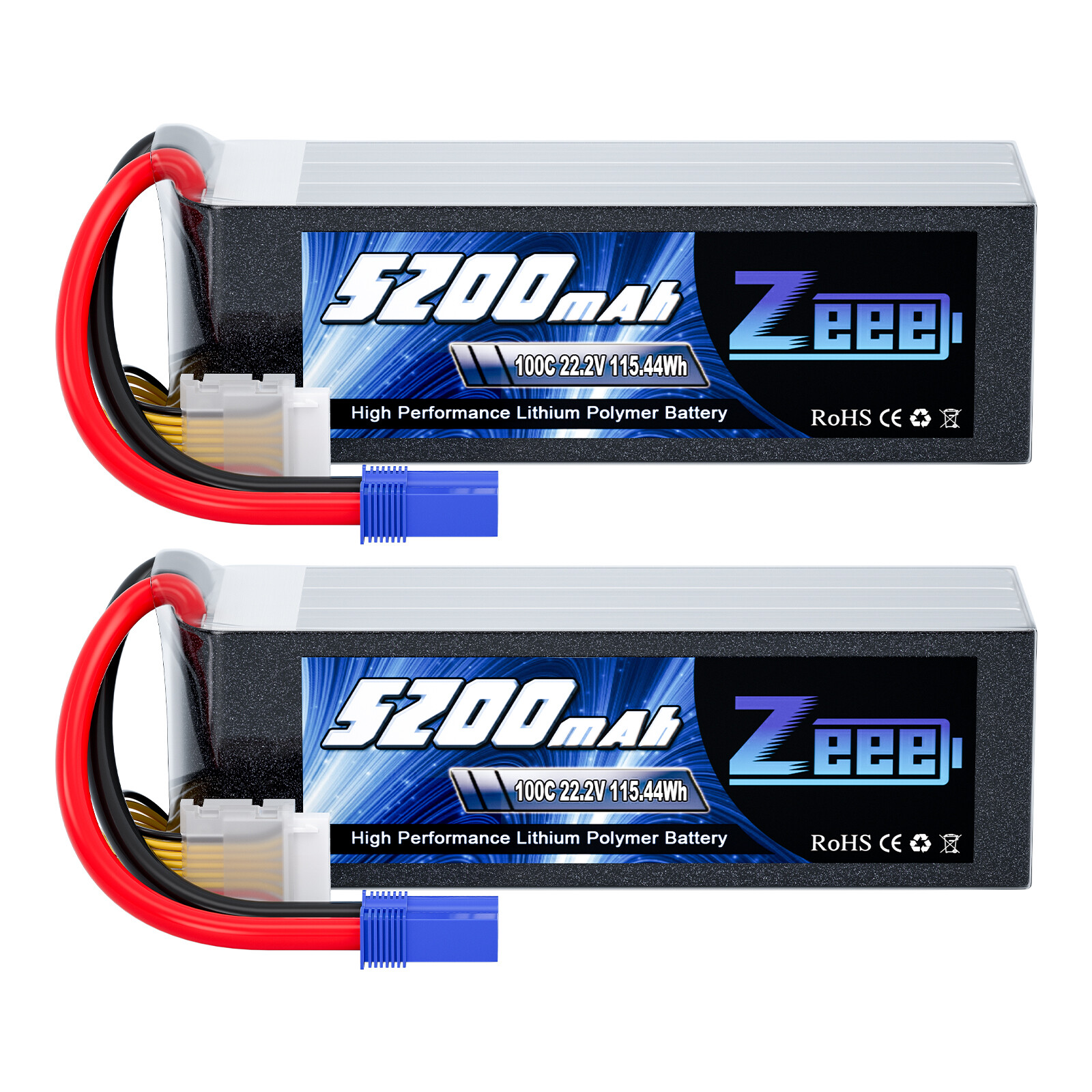 2x Zeee 22.2V 100C 5200mAh 6S LiPo Battery EC5 for RC Car Truck Boat Helicopter