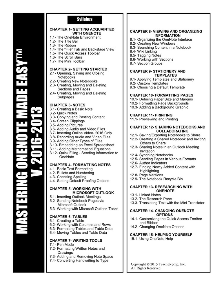 MICROSOFT ONENOTE 2016 DELUXE Training Tutorial Course and Quick Reference Guide