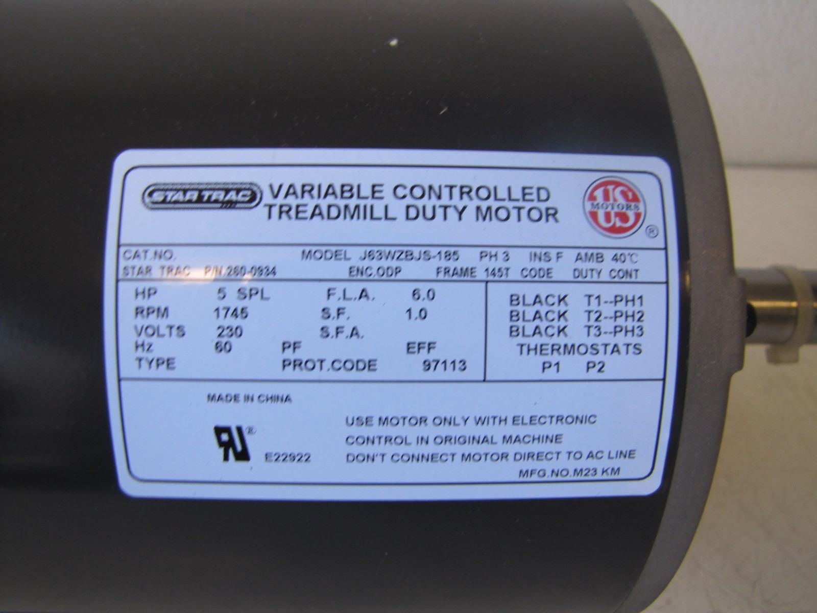 StarTrac 5 SPL HP Variable Controlled Treadmill Duty Motor 1745 RPM 230V 3PH