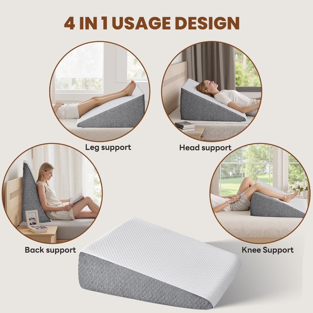 Extra-High Wedge Pillow, Memory Foam Bed Wedge for Snoring & Leg Elevation