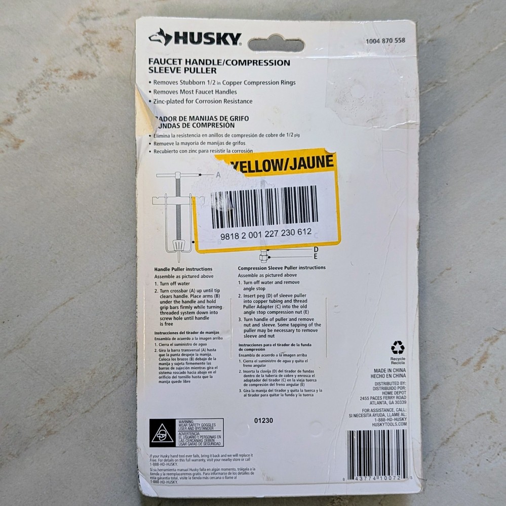 Husky Faucet Handle Compression Sleeve Puller