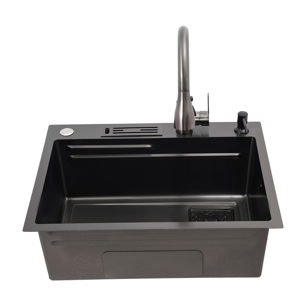 Kitchen Sink Stainless Steel Multifunctional Rectangular Sink w/ Pull-out Faucet