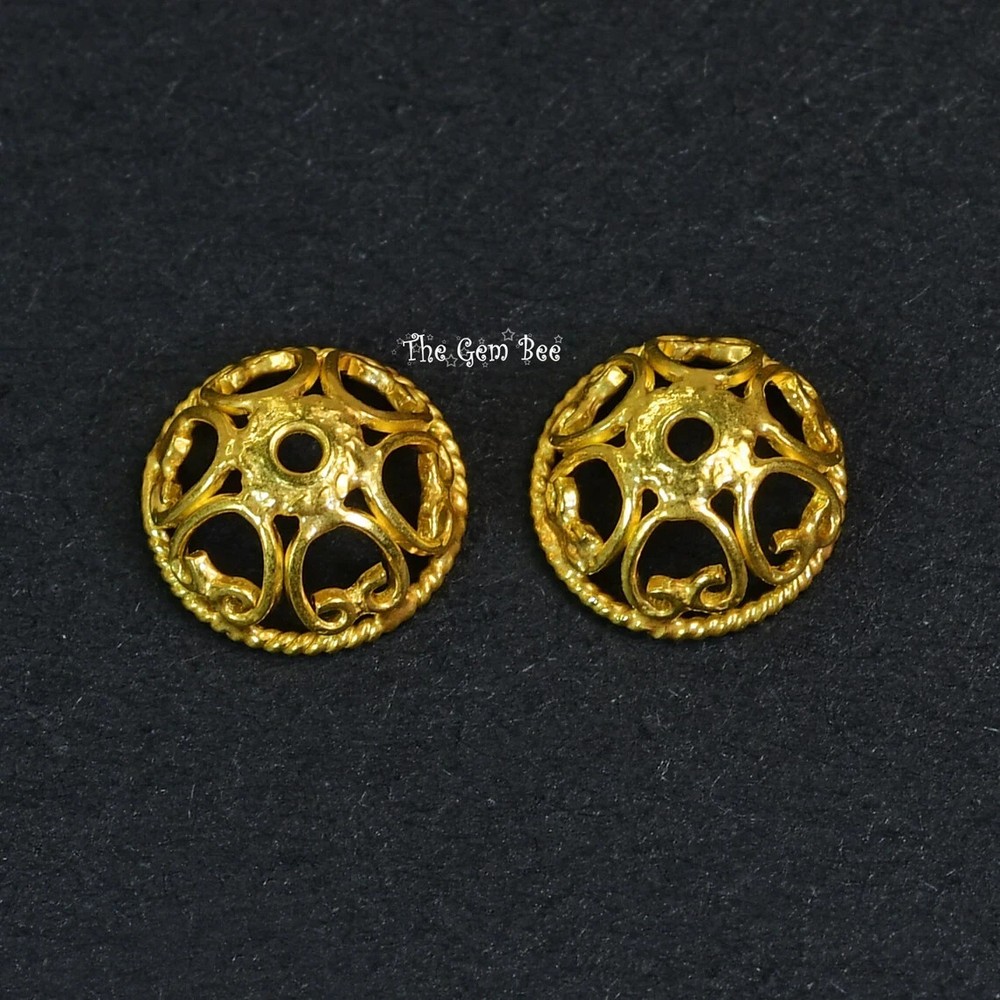 8.3mm 18k Solid Yellow Gold Handmade Fancy Elegant Bead Cap Finding 2