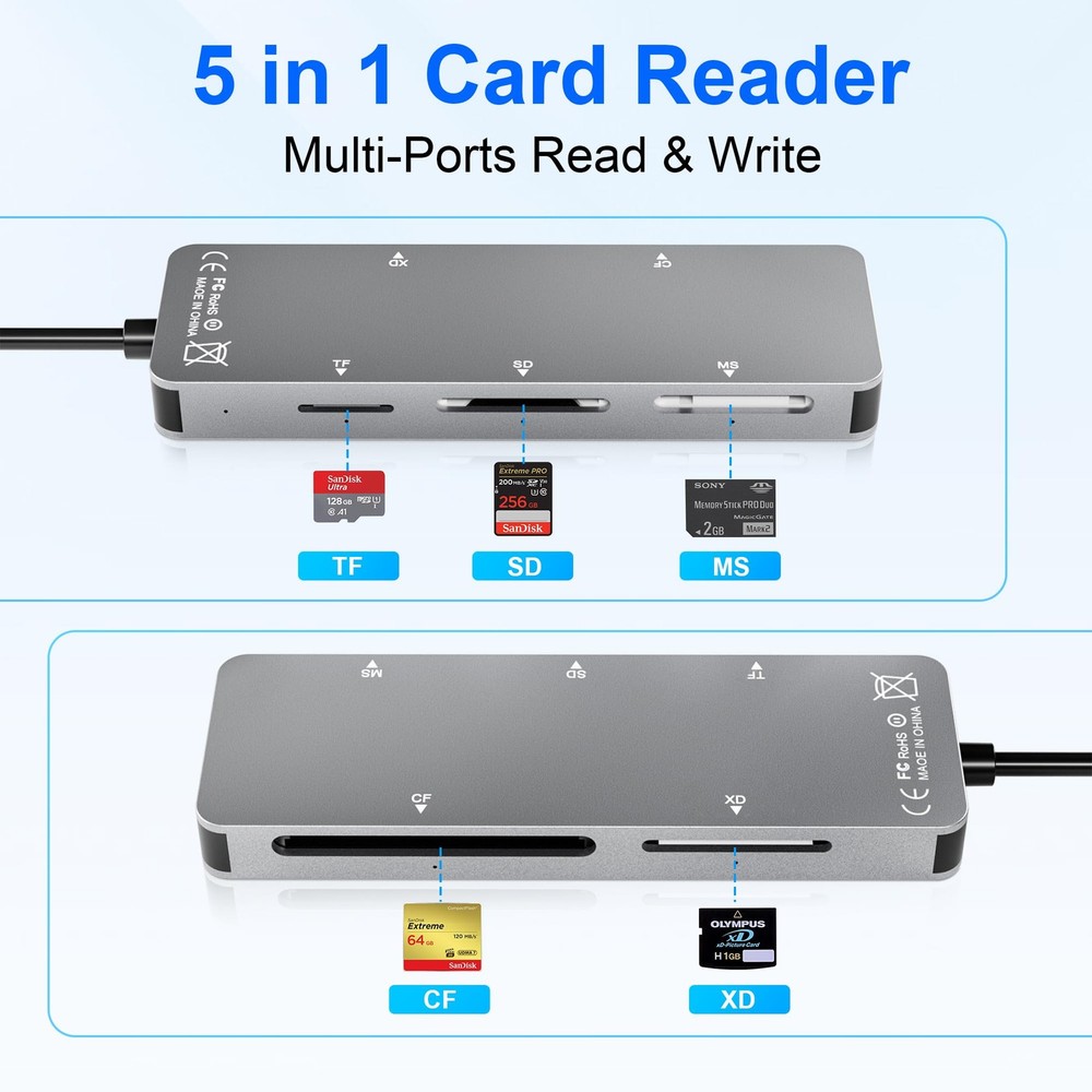 Memory Stick pro Duo Adapter 5-in-1 Multi Card Reader Supports Silver