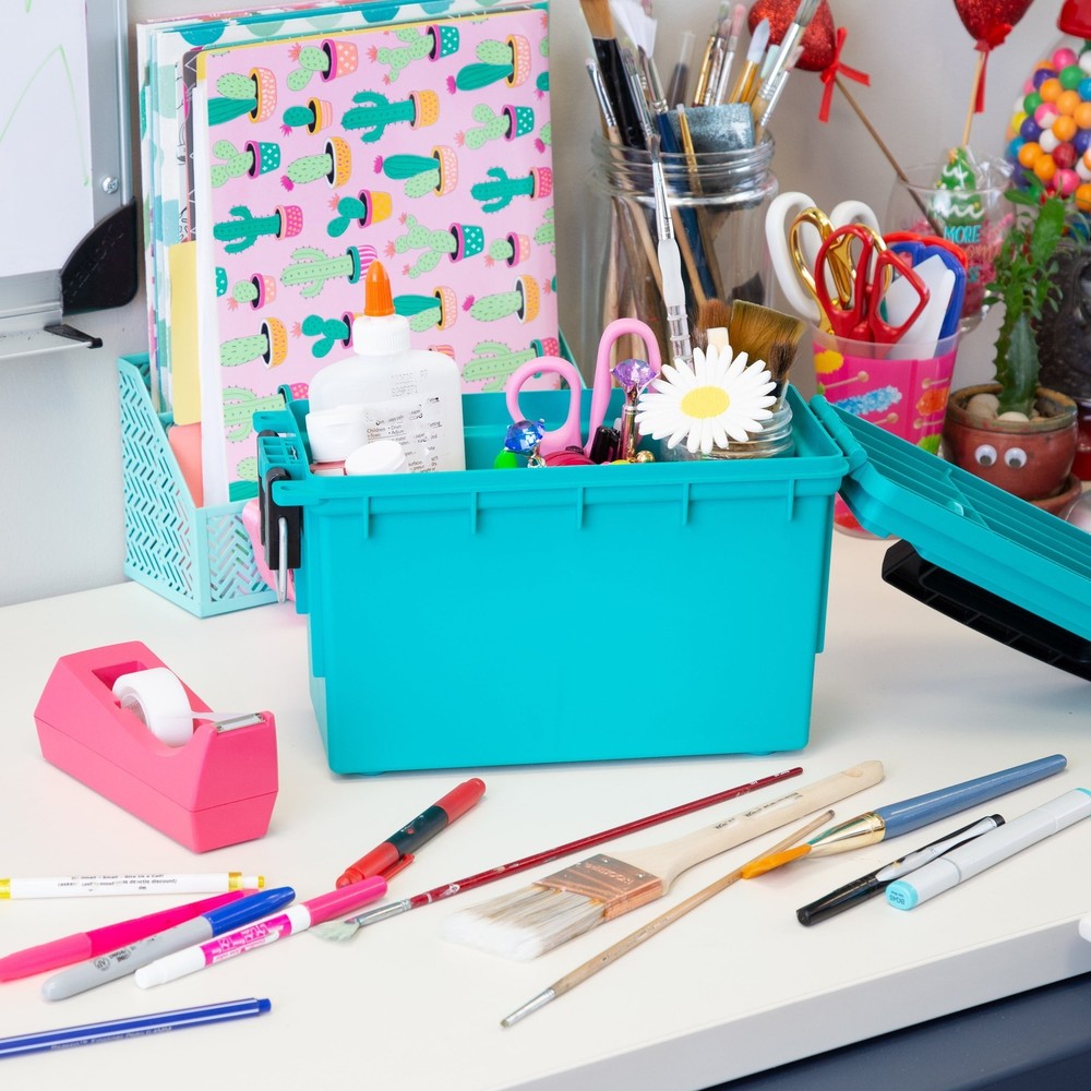 11.5 Inch Stackable Storage Container Teal Water Resistant for Crafts