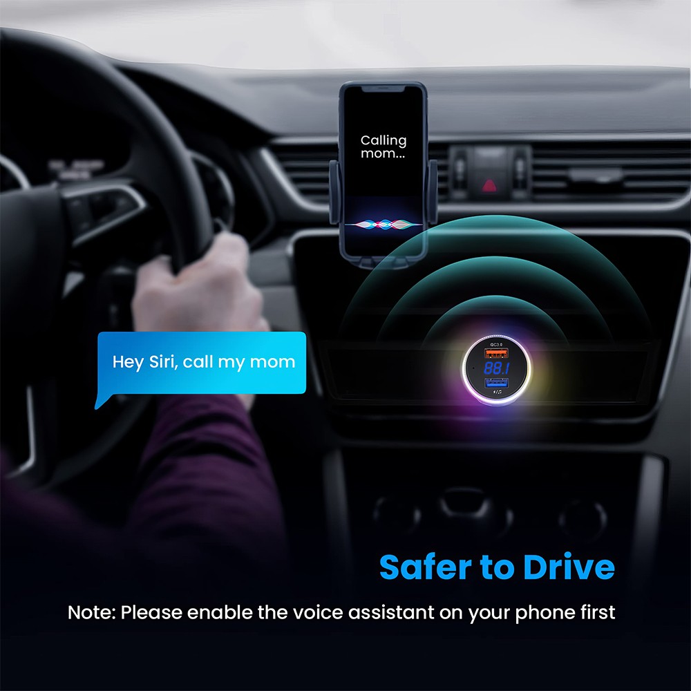 Bluetooth 5.0 Car Wireless FM Transmitter Adapter 2USB PD Charger Hands-Free AUX