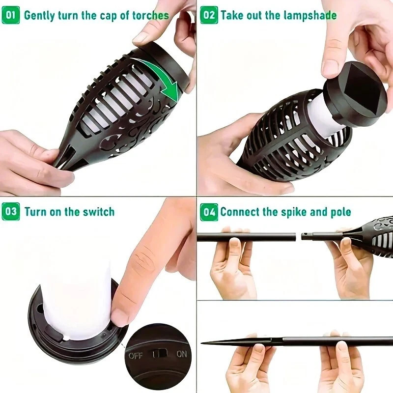 6-12pcs Solar TiKi Torch Lights with Flickering Flames - Waterproof by AvalonUP