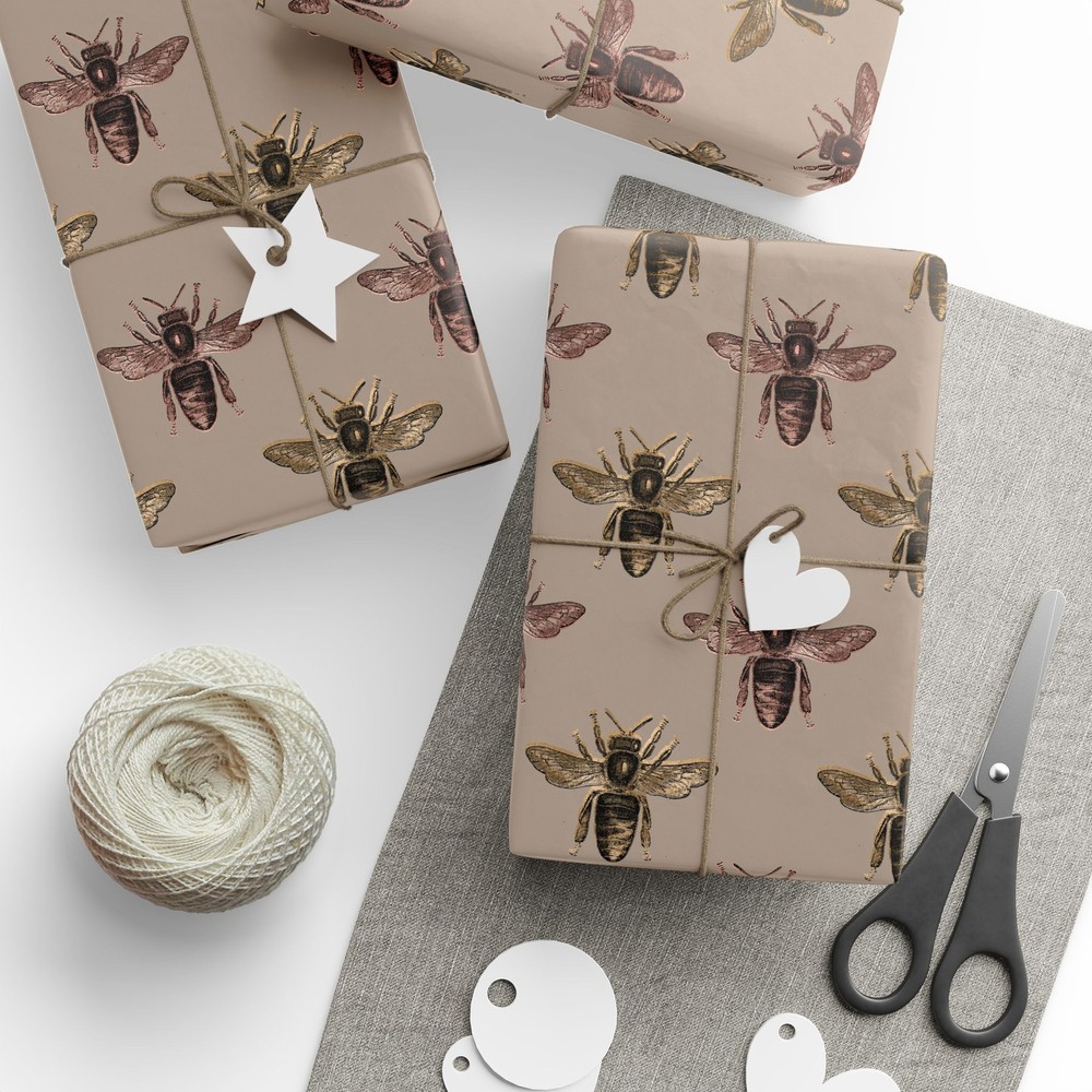 Tan With Black Bee Pattern Wrapping Papers