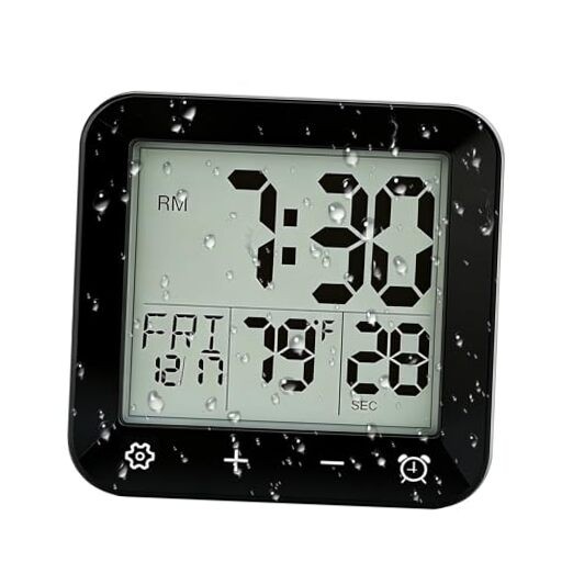 Digital Waterproof Shower Clock, Bathroom Kitchen Clock with Countdown Black