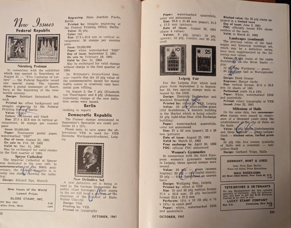 German Postal Specialist Oct 1961 Empire Official Stamps Hand Overprints