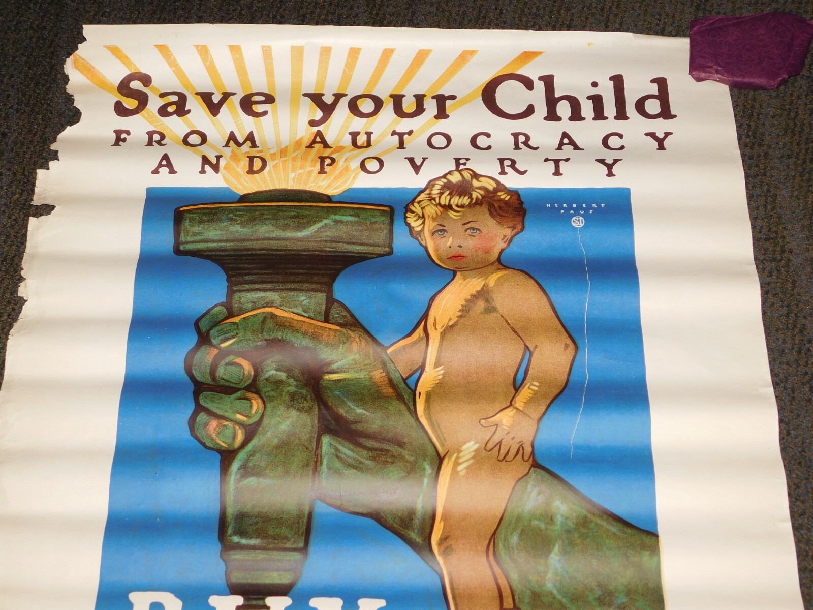 VINTAGE WWI WORLD WAR 1 SAVE YOUR CHILD SAVING STAMPS POSTER