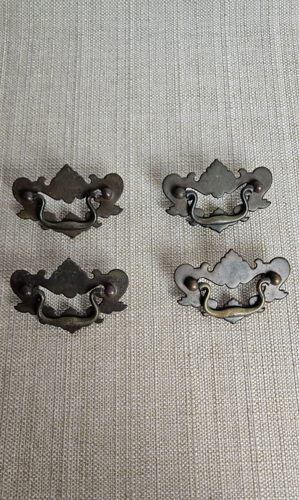 Vintage Chippendale Batwing Drawer Pulls Set 11 Brass 2 Sizes