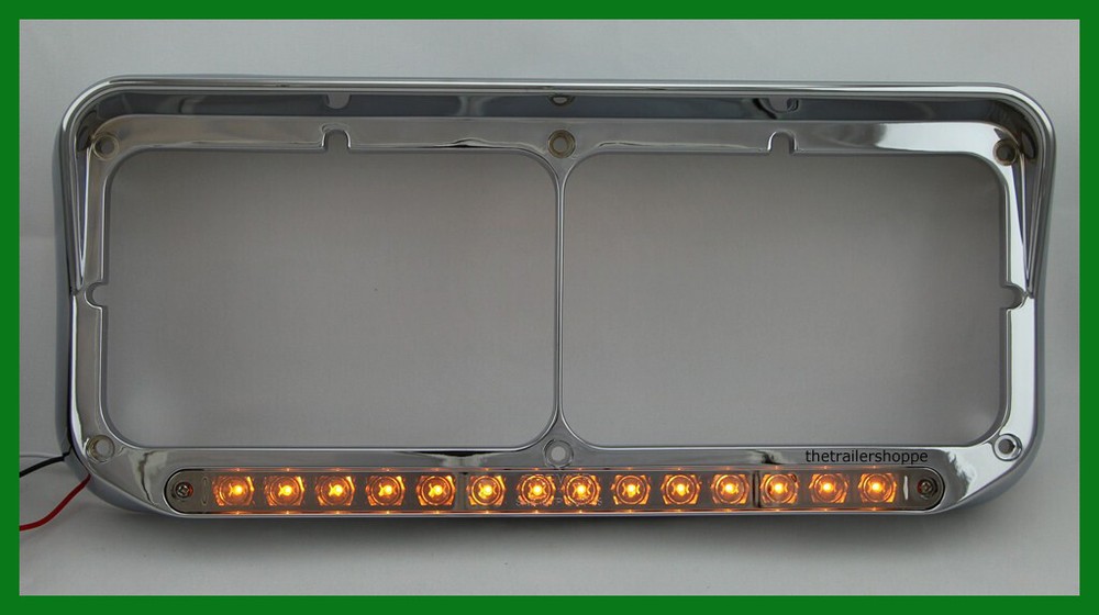 Chrome 14 LED Amber Clear Lens Rectangular Headlight Bezel with Visor -1 Set