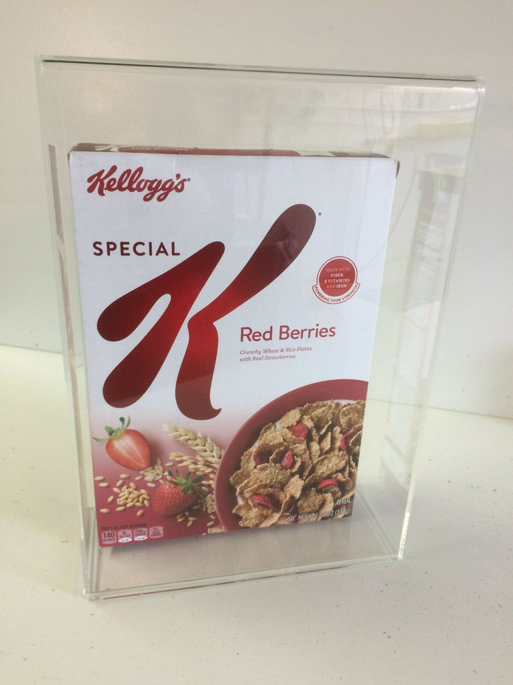 Cereal Box Acrylic Display Case with Wall Mount and Removable Sliding Bottom