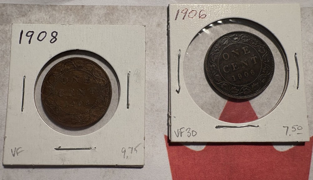 Canada Large Cent Group BETTER CONDITION 1906-1920, 9 Coins, Partial Set, Circ.