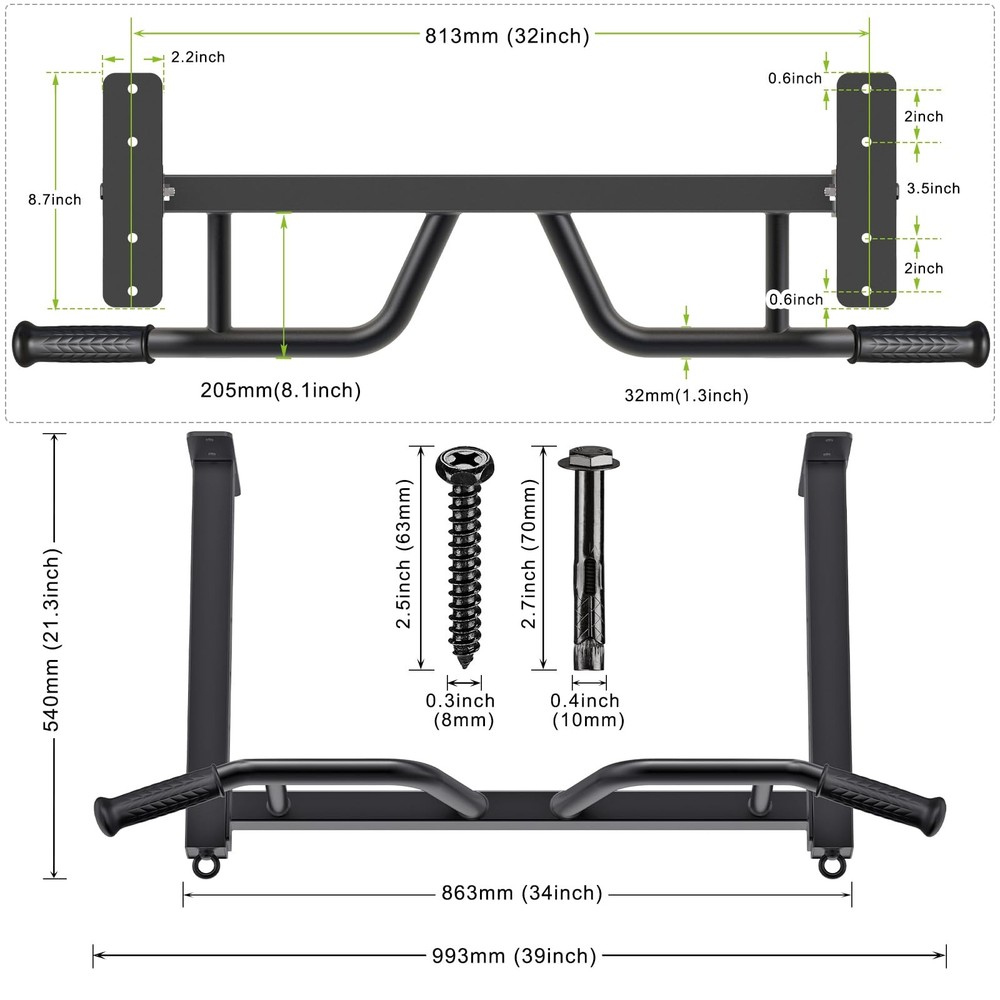 32 Ceiling Mounted Pull Up Bar - Heavy Duty, Highly Adjustable, Multifunctional