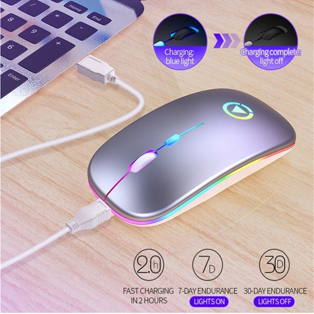 2.4GHz Wireless Optical Mouse USB Rechargeable RGB Cordless Mice For PC Laptop