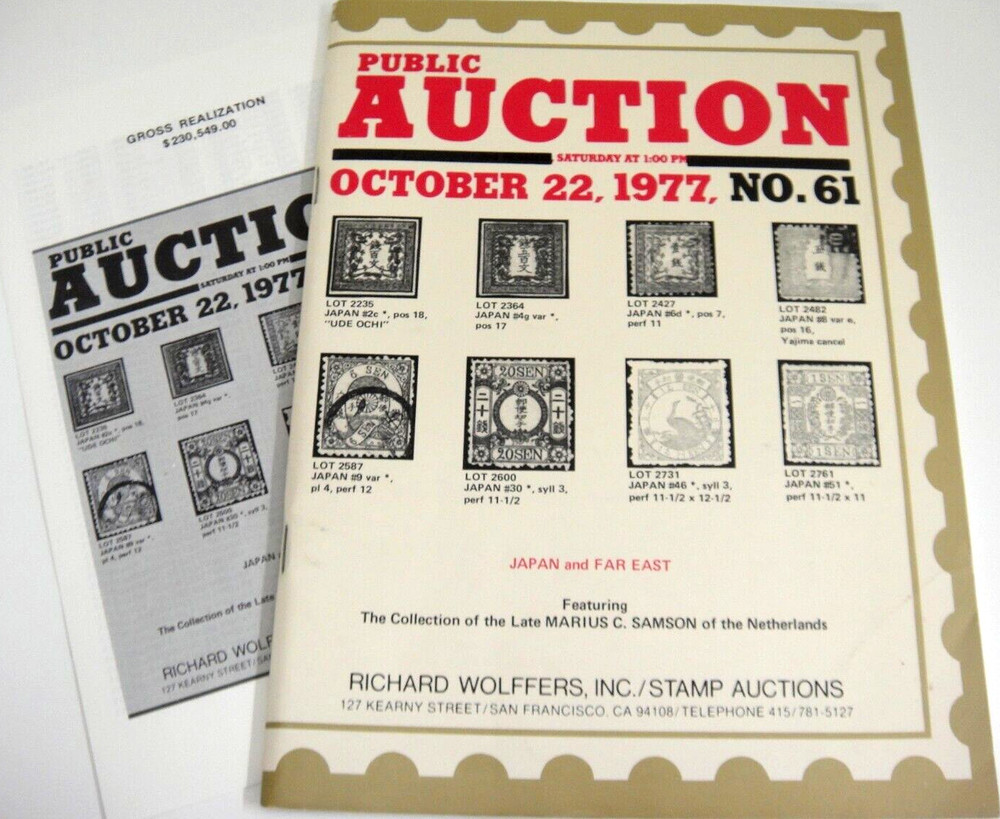 Wolffers Stamp Auction Catalog 1977 w Prices Realized Japan and Far East Samson