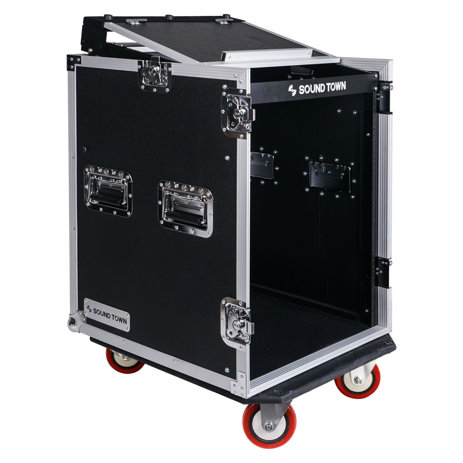 Sound Town 14U PA DJ Rack Road Case w/ 11U Slant Mixer Top, DJ Table STMR-14UWT