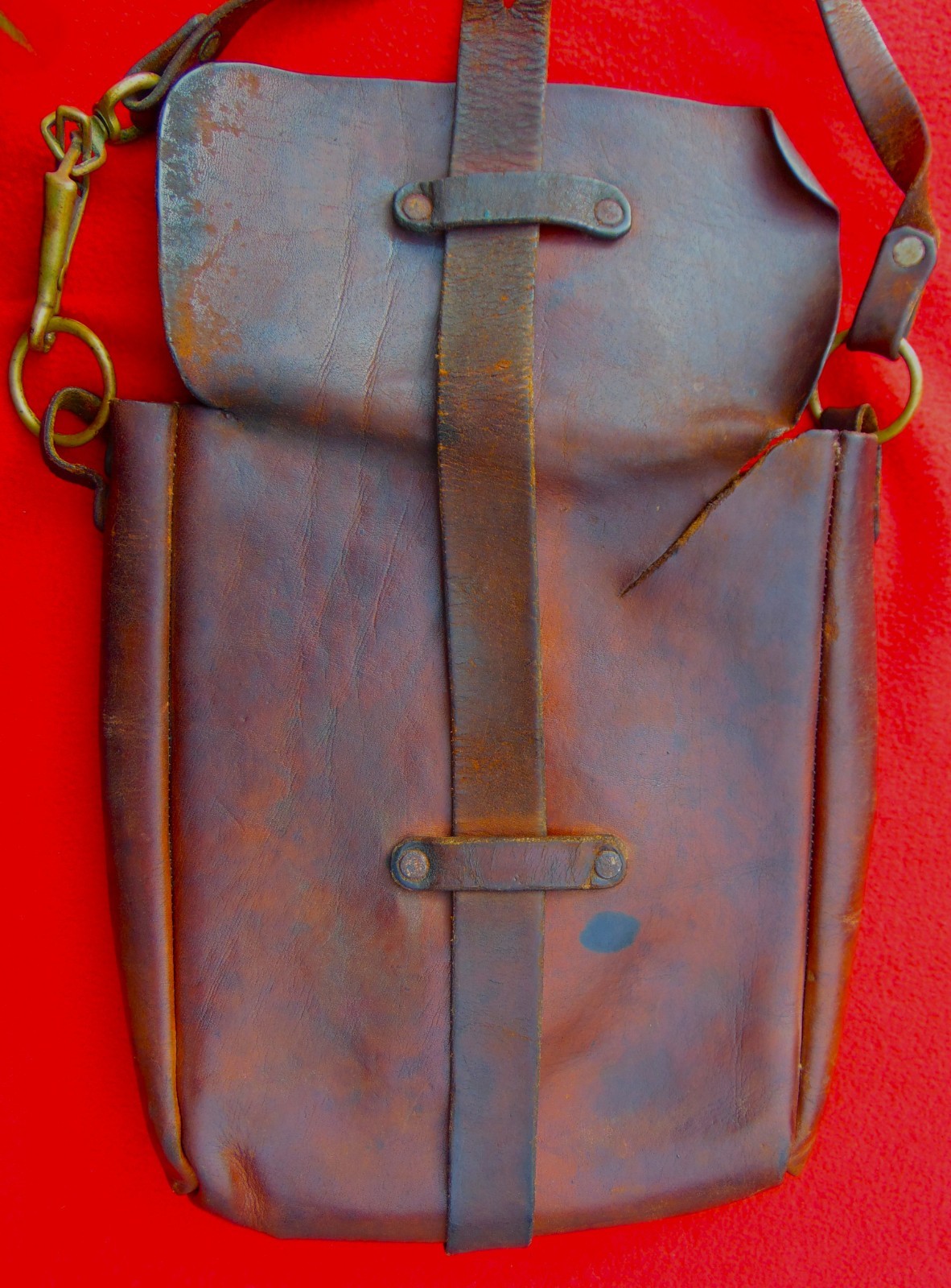 RARE ORIGINAL LATE 1800's LEATHER WESTERN COURIER BAG~SADDLE BAG TYPE ~ 11" HIGH