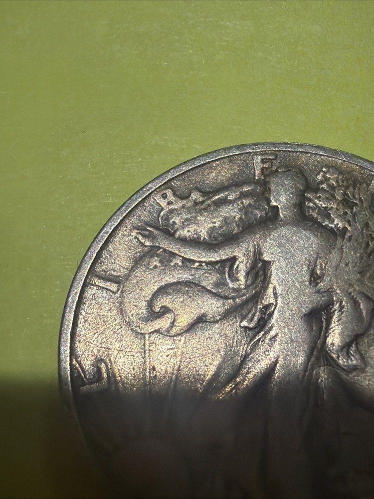1945 D WALKING LIBERTY Half Dollar - Error Coin , Rear Partial Blockage