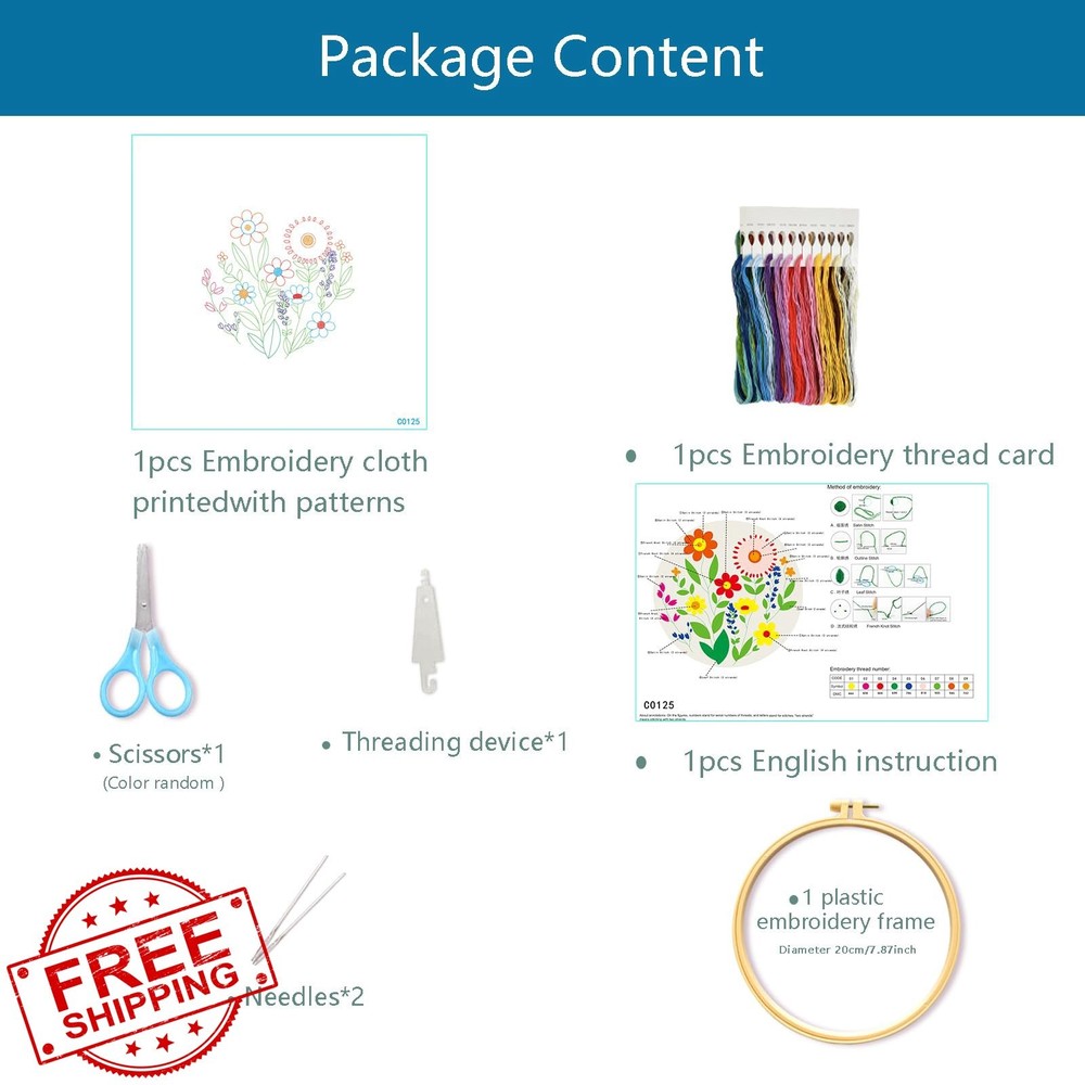 Zhenqing Embroidery Kit Beginners, 29x29cm Cotton Fabric, Hoop, Threads Tools