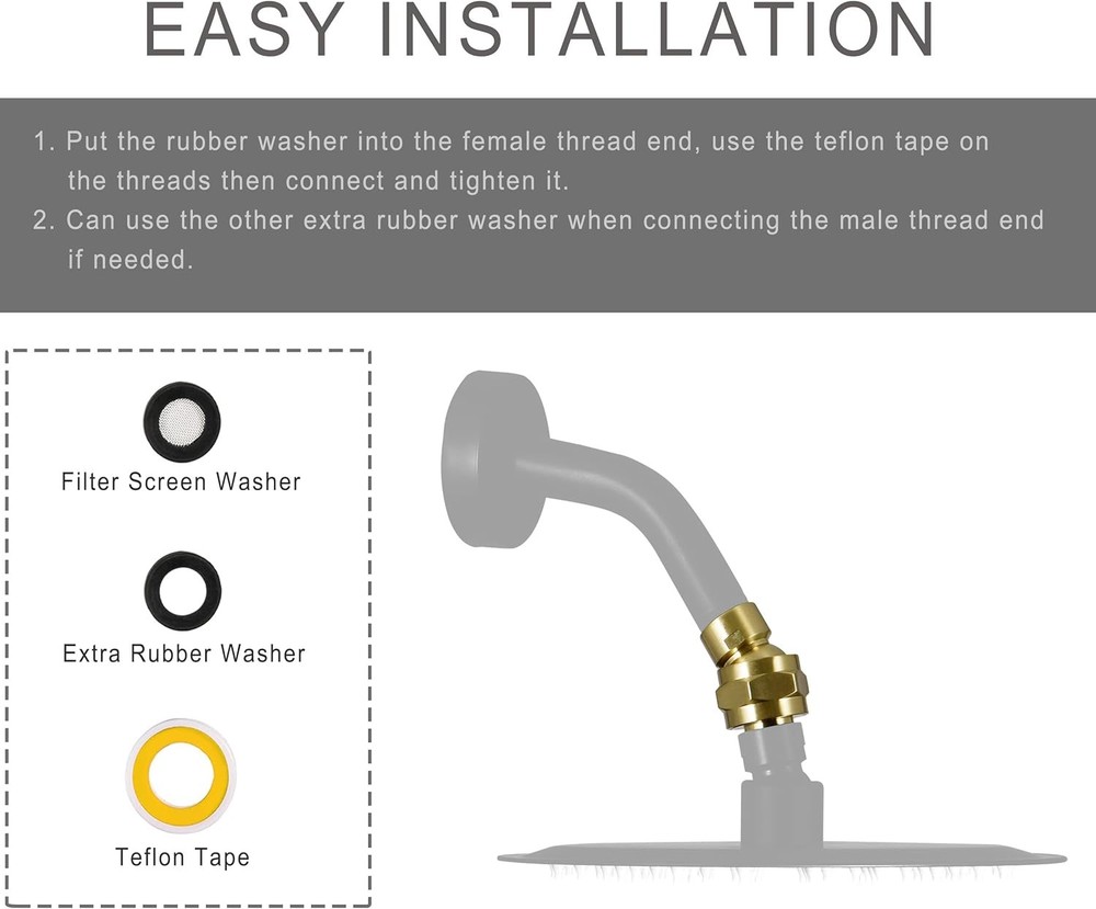 Solid Brass Shower Head Swivel Ball Adapter, Adjustable Shower Arm Extension