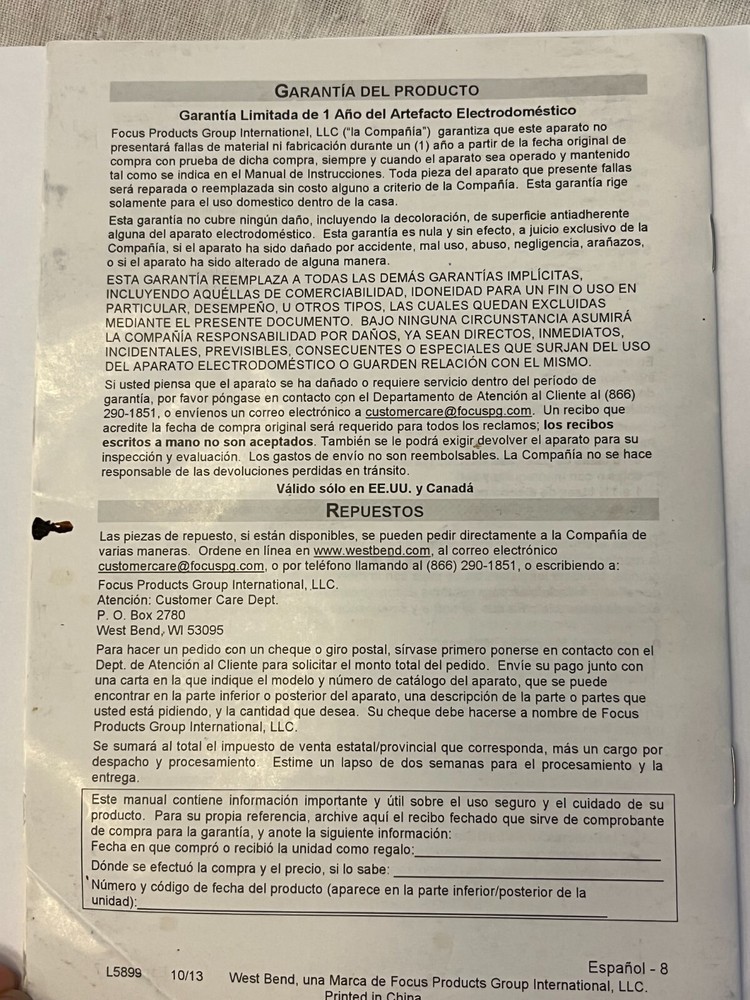 West Bend Stir Crazy Popcorn Popper replacement instructions