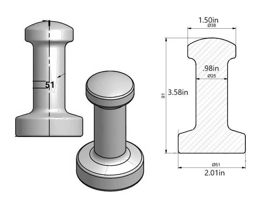 rattleware 51mm Tamper, Aluminum, Flat Bottom