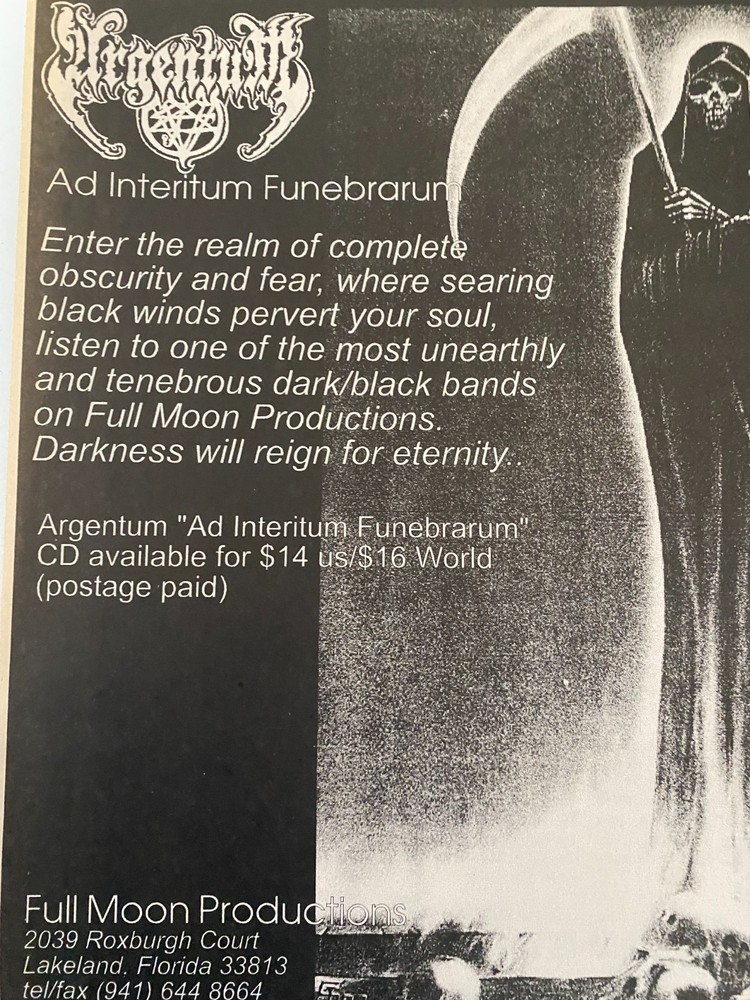 Argentum, Ad Interilum Funebrarum, Full Page Vintage Promotional Ad