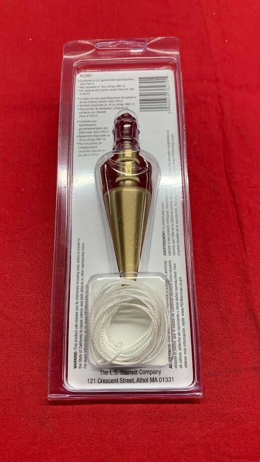 Starrett PBB-8 Plumb Bob Kit, Solid Brass, 8 oz. IN STOCK